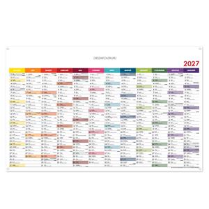 Ścienna mapa planer 2027 PL z oczkami na zawieszenie - 100 x 63 cm - kolorowy