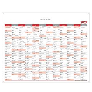 Ścienna mapa planer 2027 PL z oczkami na zawieszenie - 100 x 80 cm - czerwony