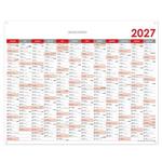 Ścienna mapa planer 2027 PL z oczkami na zawieszenie - 124 x 100 cm - czerwony