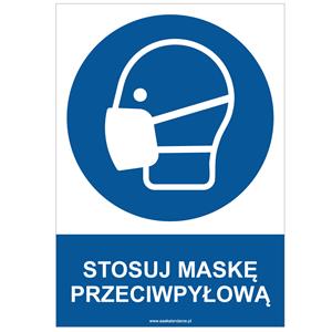 STOSUJ MASKĘ PRZECIWPYŁOWĄ - znak BHP, płyta PVC A4, 2 mm