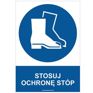 STOSUJ OCHRONĘ STÓP - znak BHP, płyta PVC A4, 2 mm