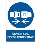 STOSUJ PASY BEZWŁADNOŚCIOWE - znak BHP, naklejka A4