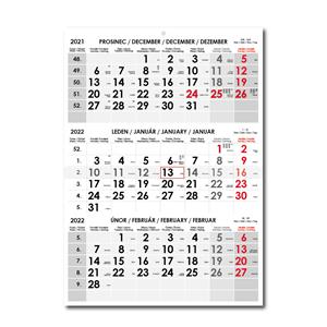 Trzymiesięczny kalendarz Trio czeski 2022 - szary