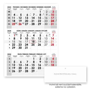 Trzymiesięczny kalendarz Trio czeski 2024 - szary