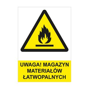 UWAGA! MAGAZYN MATERIAŁÓW ŁATWOPALNYCH - znak BHP, płyta PVC A4, 0,5 mm