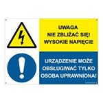 UWAGA NIE ZBLIŻAĆ SIĘ! WYSOKIE NAP. - URZĄDZ. MOŻE OBSŁUGIWAĆ TYLKO, płyta PVC 2 mm z dziurkami, 210x148 mm