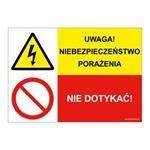 UWAGA! NIEBEZPIECZEŃSTWO PORAŻENIA - NIE DOTYKAĆ!, ZNAK ŁĄCZONY, naklejka 210x148 mm