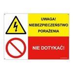 UWAGA! NIEBEZPIECZEŃSTWO PORAŻENIA - NIE DOTYKAĆ!, ZNAK ŁĄCZONY, płyta PVC 2 mm z dziurkami, 210x148 mm