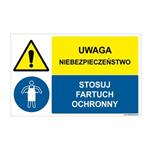 UWAGA NIEBEZPIECZEŃSTWO - STOSUJ FARTUCH OCHRONNY, ZNAK ŁĄCZONY, płyta PVC 1 mm, 95x60 mm