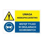 UWAGA NIEBEZPIECZEŃSTWO - WSTĘP TYLKO W OKULARACH OCHRONNYCH, ZNAK ŁĄCZONY, płyta PVC 1 mm, 95x60 mm