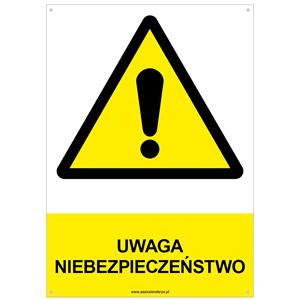 UWAGA NIEBEZPIECZEŃSTWO - znak BHP z dziurkami, płyta PVC A4, 2 mm