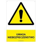 UWAGA NIEBEZPIECZEŃSTWO - znak BHP z dziurkami, płyta PVC A4, 2 mm