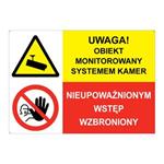 UWAGA! OBIEKT MONITOROWANY... - NIEUPOWAŻNIONYM WSTĘP WZBRONIONY, ZNAK ŁĄCZONY, płyta PVC 2 mm z dziurkami, 210x148 mm