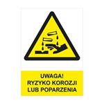 UWAGA! RYZYKO KOROZJI LUB POPARZENIA - znak BHP, płyta PVC A4, 0,5 mm