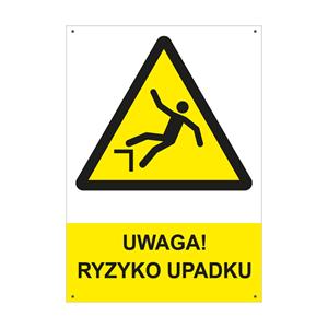 UWAGA! RYZYKO UPADKU - znak BHP z dziurkami, płyta PVC A4, 2 mm