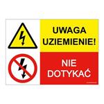 UWAGA UZIEMIENIE! - NIE DOTYKAĆ, ZNAK ŁĄCZONY, płyta PVC 2 mm, 297x210 mm