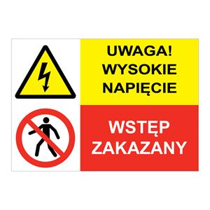 UWAGA! WYSOKIE NAPIĘCIE, - WSTĘP ZAKAZANY, ZNAK ŁĄCZONY, naklejka A5