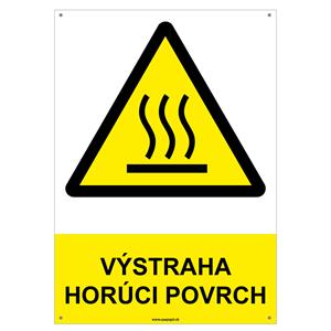 Výstraha! Horúci povrch - bezpečnostná tabuľka s dierkami, plast 2 mm - A4