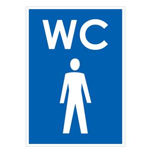 WC MĘSKI, niebieski - naklejka 105x148 mm