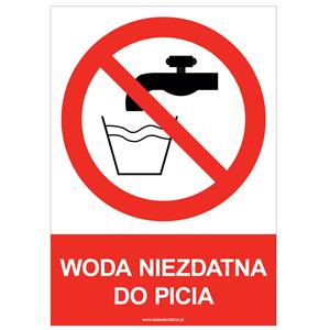 WODA NIEZDATNA DO PICIA - znak BHP, płyta PVC A5, 0,5 mm