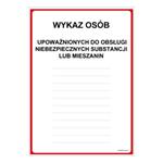 WYKAZ OSÓB UPOWAŻNIONYCH DO OBSŁUGI...LUB MIESZANIN NA MAGAZYNIE, płyta PVC 1 mm, 210x297 mm