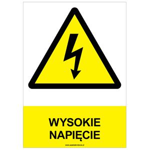 WYSOKIE NAPIĘCIE - znak BHP, płyta PVC A4, 0,5 mm