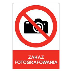 ZAKAZ FOTOGRAFOWANIA - znak BHP z dziurkami, płyta PVC A5, 2 mm