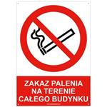 ZAKAZ PALENIA NA TERENIE CAŁEGO BUDYNKU - znak BHP z dziurkami, płyta PVC A4, 2 mm