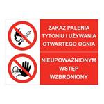 ZAKAZ PALENIA TYTONIU... - NIEUPOWAŻNIONYM WSTĘP WZBRONIONY, ZNAK ŁĄCZONY, płyta PVC 1 mm, 210x148 mm