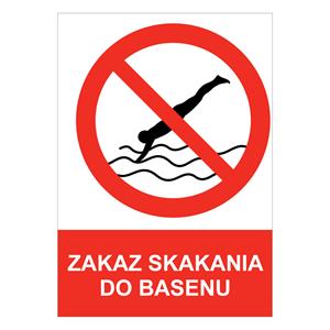 ZAKAZ SKAKANIA DO BASENU - znak BHP, płyta PVC A4, 2 mm
