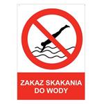 ZAKAZ SKAKANIA DO WODY - znak BHP z dziurkami, płyta PVC A4, 2 mm