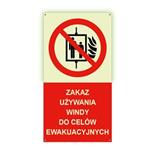 Zakaz używania windy do celów ewakuacyjnych - fotoluminescencyjny znak z dziurkami, płyta PVC 2 mm 120x300 mm