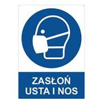 ZASŁOŃ USTA I NOS - znak BHP z dziurkami, 2 mm płyta PVC A4