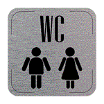 Znak drzwi - Toaleta damsko-męska, płyta aluminiowa, 80 x 80 mm